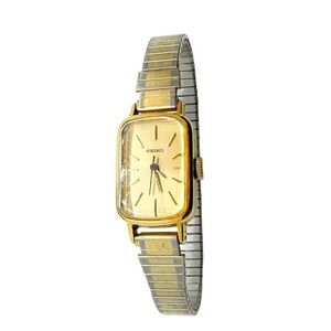 Seiko Women's Wristwatch Rectangle Manual Wind Analog Silver and Gold
